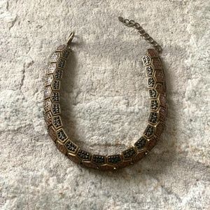 ANTIQUE GOLDTONE CHOCKER WITH BLACK AND AMBER CRYSTALS